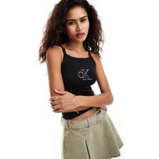 Calvin Klein Dam - Elastan/Lycra/Spandex T-shirts & Linnen Calvin Klein Jeans – Svart linne med konturlogga-Svart/a