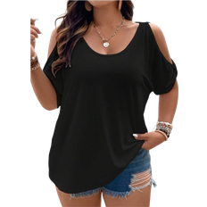 Cold Shoulder - Dam T-shirts & Linnen Shein Essnce Plus Cold Shoulder Batwing Sleeve Tee