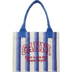 Blåa Handväskor Ganni Striped Tote Large - Dark Blue