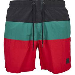 Urban Classics Color Block Swim Shorts - Firered/Black/Green