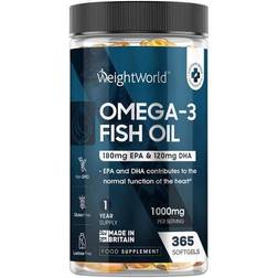 WeightWorld Omega 3 Fish Oil 1000mg Softgels 365 st