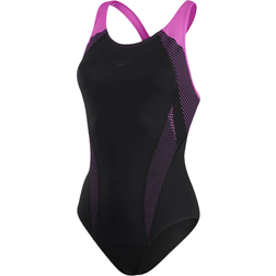 Speedo Plastisol Laneback Swimsuit - Black/Neon Orchid