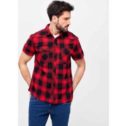 Brandit Checkshirt Halfsleeve (Röd svart, 4XL)