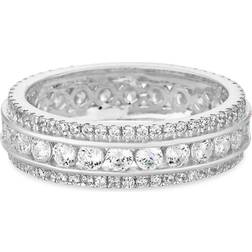 Simply Silver Triple Row Band Ring - Silver/Transparent