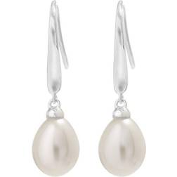 Simply Silver Sterling 925 Freshwater Pearl Cubic Zirconia Sleek Drop Earrings