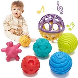 CubicFun Sensory Soft Balls Baby Toys 6 månader Multi Textura Balls Olika former och färger Early Childhood Balls Nyfödda spel 0-3 4 5 6 7 8 månader, 7 bitar