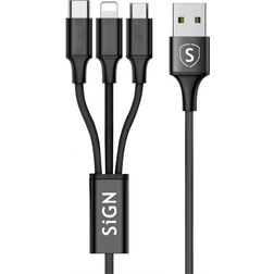 SiGN 3-i-1 Kabel USB-C, Micro-USB, 5V, 3A