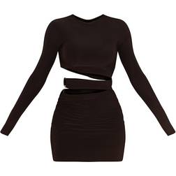 PrettyLittleThing Slinky Cut Out Waist Ring Detail Bodycon Dress - Black