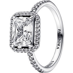 Pandora Rectangular Sparkling Halo Ring - Silver/Transparent