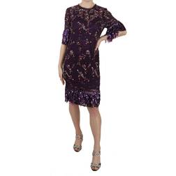 Dolce & Gabbana Floral Lace Crystal Embedded Dress - Purple