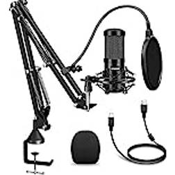 Aokeo USB-mikrofon, AK-60, 192 kHZ/24 bit, PC-spelmikrofon med armstativ, stötfäste, popfilter, skumskydd, för podcast, streaming, studio, karaoke, inspelning