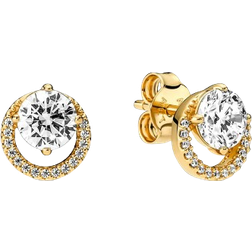 Pandora Sparkling Round Halo Studs - Gold/Transparent