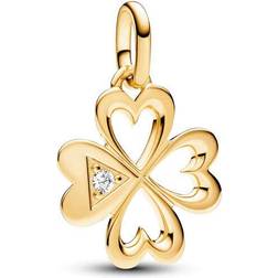 Pandora Me Heart Four Leaf Clover Medallion Charm - Gold/Transparent