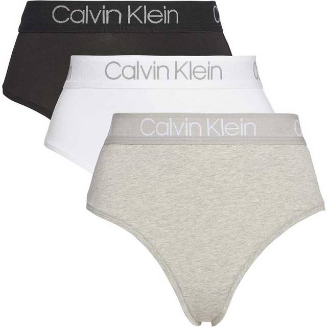 Calvin Klein High Waist Thong 3-pack - Black/White/Grey Heather • Pris »
