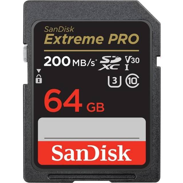 SanDisk Extreme Pro SDXC Class 10 UHS-I U3 V30 A2 200/90MB/s 64GB • Pris »